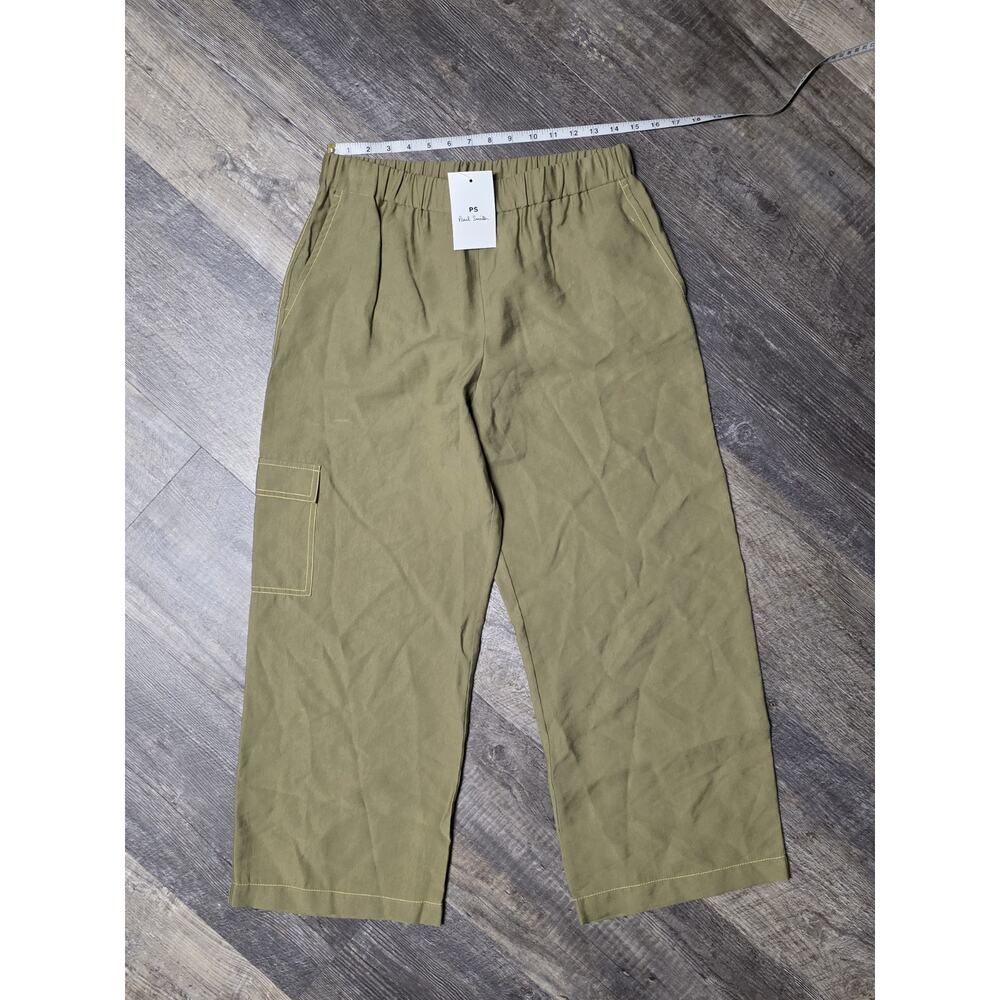 NWT PS Paul Smith Olive Green Lyocell Cropped Pull On Cargo Pants MSRP $295